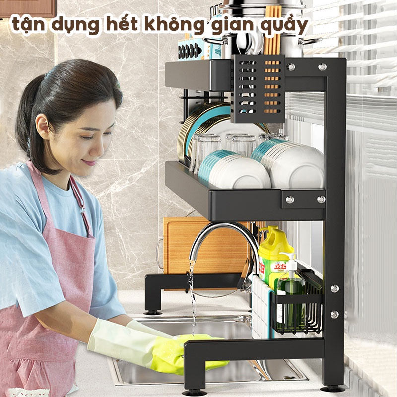 Kệ Úp Bát, Kệ Chén Đĩa Thông Minh Trên Bồn Rửa Bát, Trạn Bát Đĩa Đa Năng Kèm Ống Đũa