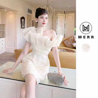 [MERR2043] [L1]Đầm Trễ Vai Hoạ Tiết Hoa Kim Sa Kèm Ảnh Thật | MERRCHUYENVAY