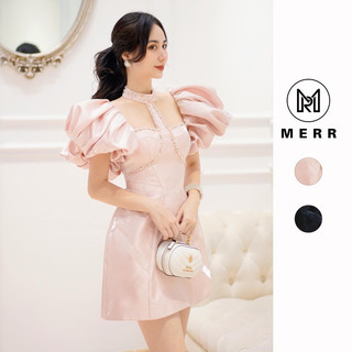 [MERR2047] Đầm Cổ Tròn Tay Bồng Đính Cườm Dáng A Sang Chảnh | MERRCHUYENVAY