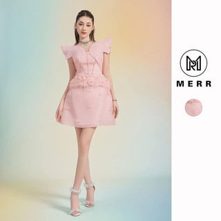 [MERR2046] Đầm Tơ Hồng Tay Cánh Tiên Đính Kết Hoa Eo Kèm Ảnh Thật | MERRCHUYENVAY