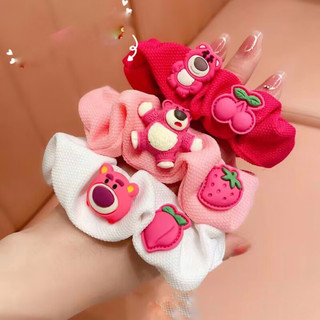 1 cột tóc scrunchies gấu hồng xinh xắn
