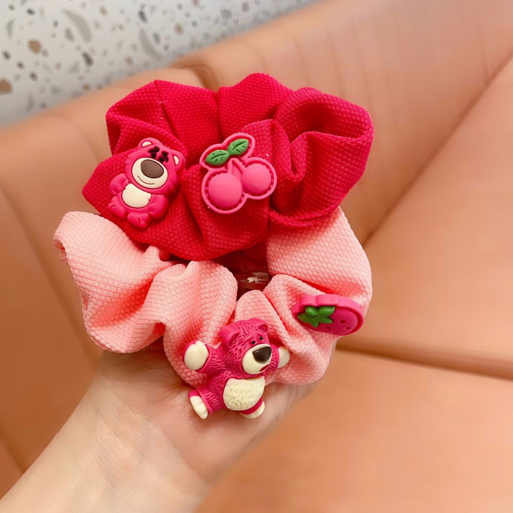 1 cột tóc scrunchies gấu hồng xinh xắn