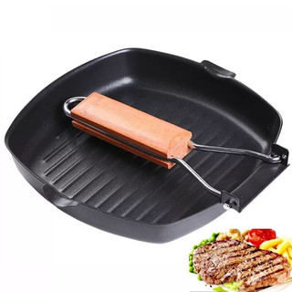 Chảo nướng chống dính gấp gọn 24cm, chảo gang đúc thủ công siêu chắc chắn, tay cầm gỗ