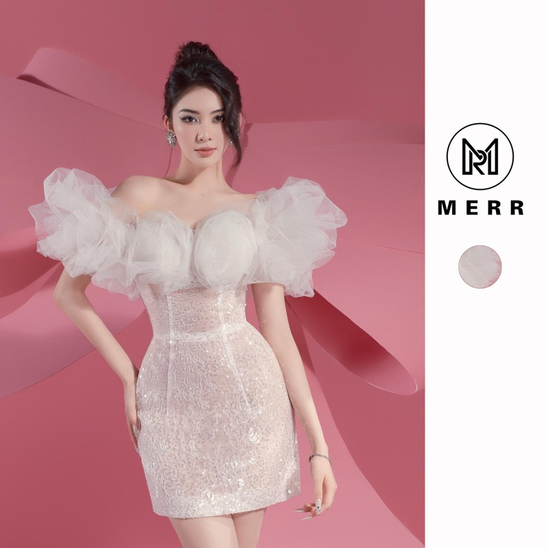 Đầm Kim Sa Trễ Vai Hoa Cuộn Kèm Ảnh Thật | MERRCHUYENVAY