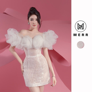 Đầm kim sa trễ vai hoa cuộn kèm ảnh thật | merrchuyenvay