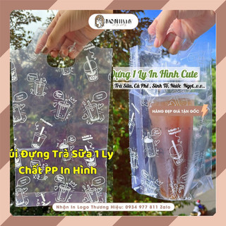 Túi đựng trà sữa 1 ly in hình cute