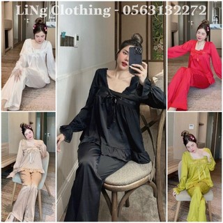 Bộ pizama ngủ lụa tay dài quần dài