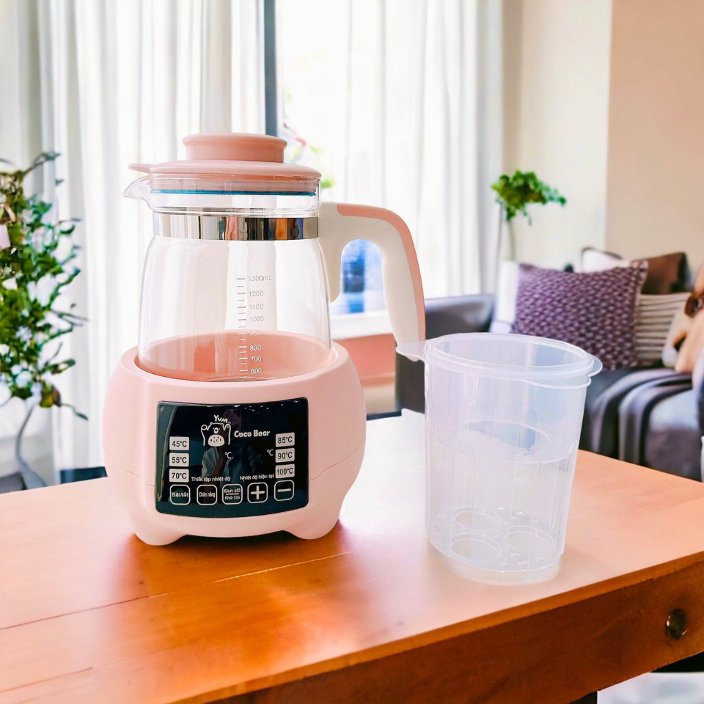 ( Tặng Khay Hâm)  Ấm đun nước pha sữa Cocobear có điều chỉnh và giữ nhiệt độ liên tục, Máy nước hâm sữa Cocobear 1300ml