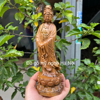 Tượng phật bà quan âm gỗ bách xanh thơm cao 20cm