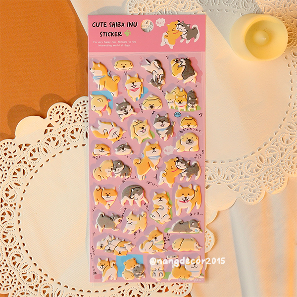 Hình dán sticker nổi 3D | Shiba Inu | hoạt hình dễ thương chống nước cho bé trai, bé gái | Nắng Decor