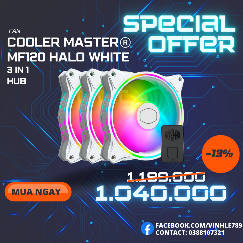 Fan Cooler Master MASTERFAN MF120 HALO WHITE Pack 3 Fan