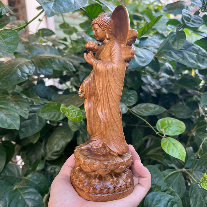 Tượng phật thích ca liên hoa gỗ bách xanh