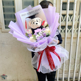 NEW✨ Bó hoa gấu tốt nghiệp mix hoa len nhí