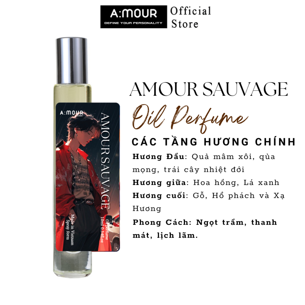 Tinh Dầu Nước Hoa Nam Amour Sauvage Nguyên Liệu Nhập Pháp Hương Thơm Thanh Mát, Lịch Lãm, Điềm Tĩnh 10ml và 2ml - Dạng X