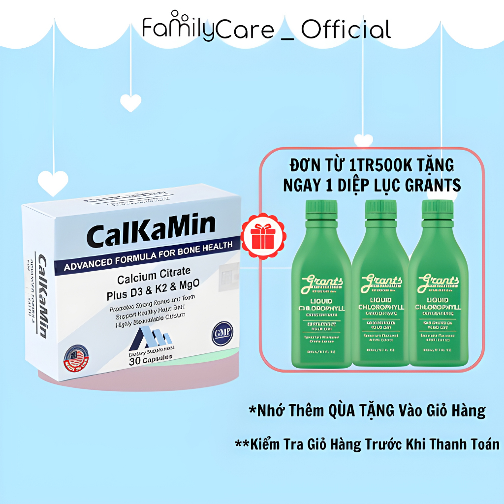 Calkamin - Bổ sung Canxi và Vitamin D3, K2 giúp răng, xương chắc khỏe hộp 30 viên