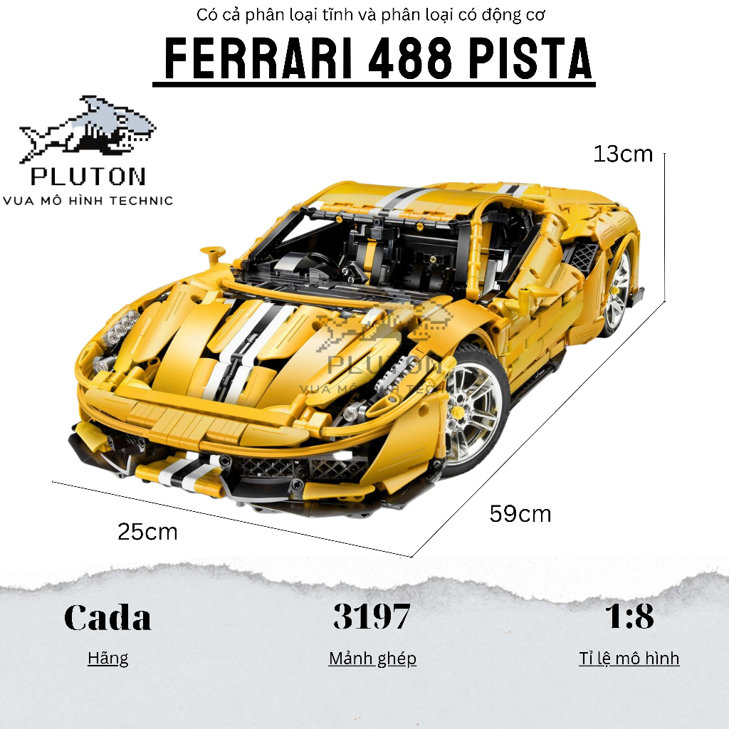 Mô hình lắp ráp siêu xe technic ferari 488 pista cada master Có động cơ 3197 PCS- Pluton Vua mô hình technic