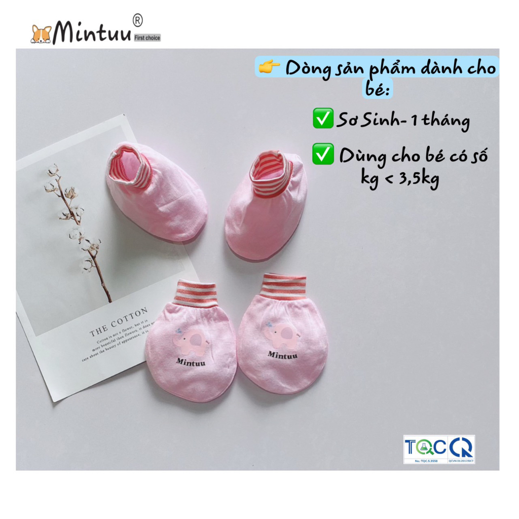 Bộ bao tay bao chân sơ sinh cổ bo Newborn, cho bé 0-1 tháng, nhẹ kg < 3.5kg, chất liệu vải sợi tre, MINTUU