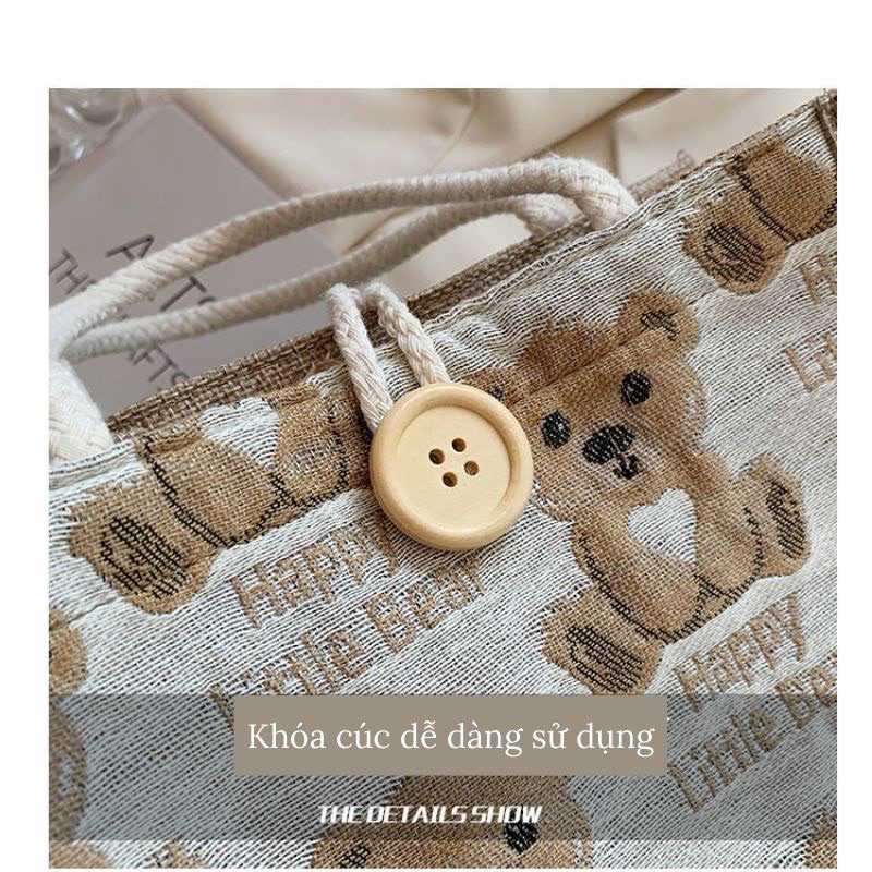 Túi xách nữ túi tote cói mini hình gấu dễ thương đi chơi đi biển cá tính