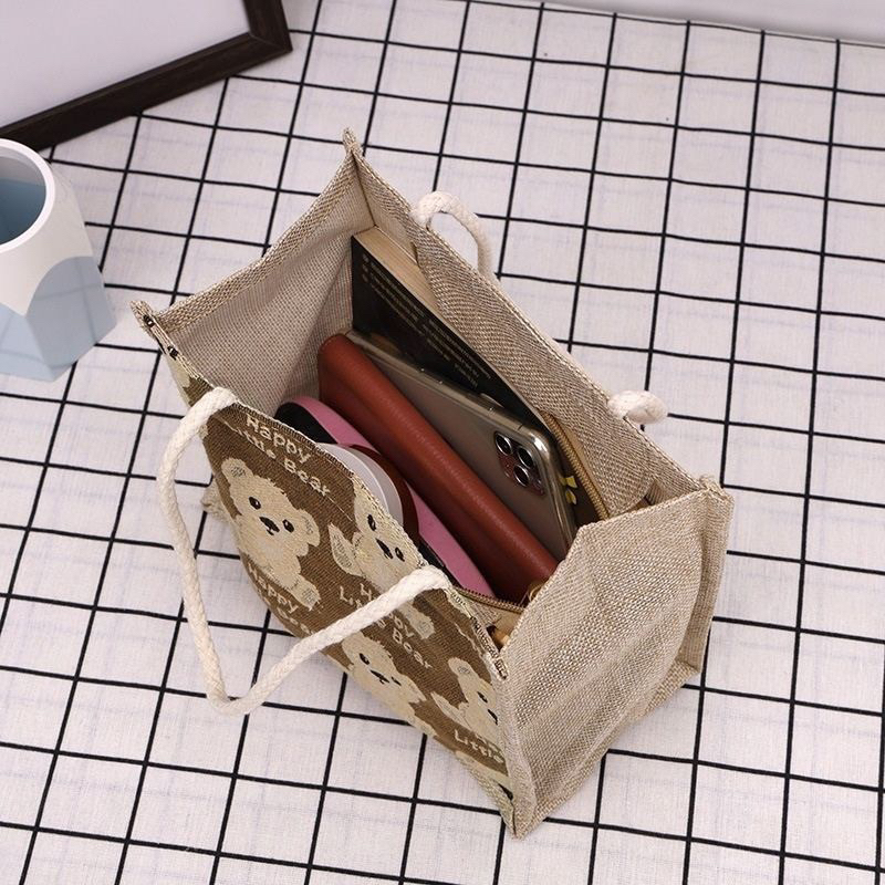 Túi xách nữ túi tote cói mini hình gấu dễ thương đi chơi đi biển cá tính