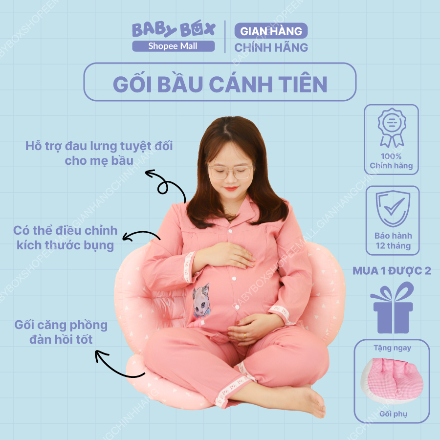 Gối bầu cánh tiên BabyBox giảm đau lưng đỡ bụng cho bà bầu một giấc ngủ ngon