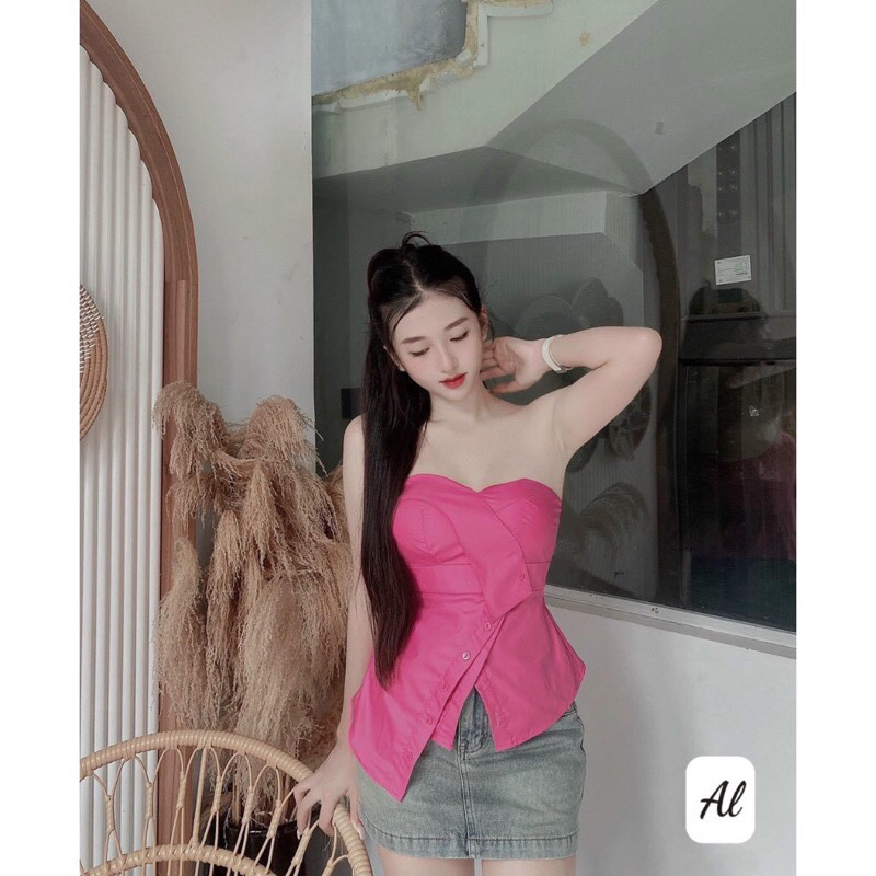 Áo ống cúp ngực  peplum babydoll xoè vạt chéo - B5P
