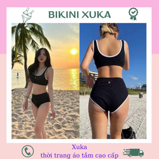 Set đồ bơi nữ, bikini 2 mãnh bikini đi biển phối viền phong cách trẻ trung sexy Xuka MS11