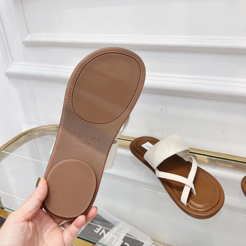 Dép da quai chéo xỏ ngón 2 màu fullbox