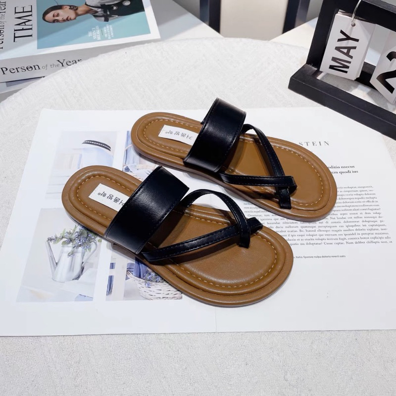 Dép da quai chéo xỏ ngón 2 màu fullbox