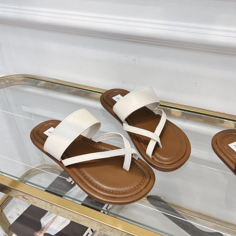 Dép da quai chéo xỏ ngón 2 màu fullbox