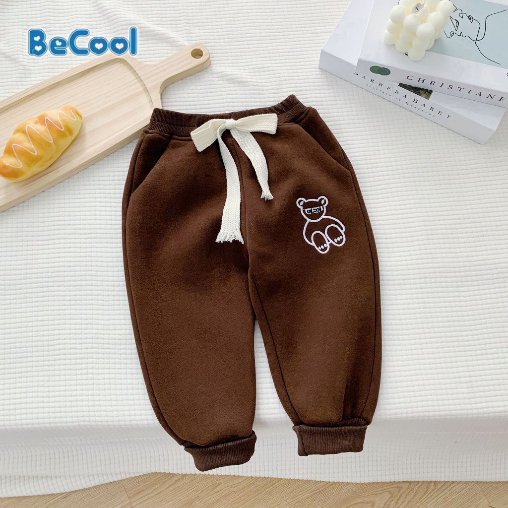 Quần Nỉ Thêu Chú Gấu Cho Bé BECOOL, Quần Thu Đông Nỉ Bông Cao Cấp Cho Bé Từ 10-28Kg