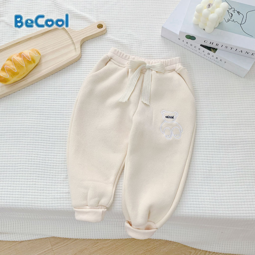 Quần Nỉ Thêu Chú Gấu Cho Bé BECOOL, Quần Thu Đông Nỉ Bông Cao Cấp Cho Bé Từ 10-28Kg