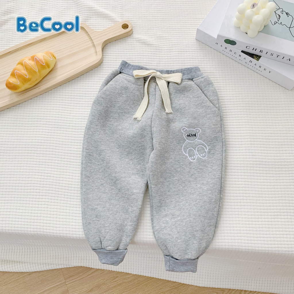 Quần Nỉ Thêu Chú Gấu Cho Bé BECOOL, Quần Thu Đông Nỉ Bông Cao Cấp Cho Bé Từ 10-28Kg