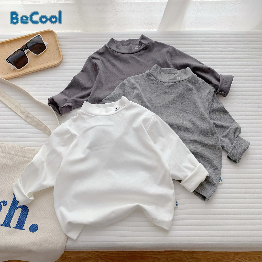Áo Giữ Nhiệt Cho Bé Trai, Bé Gái BECOOL Chất Zip Hàn, Áo Dài Tay Cổ Lọ Cho Bé Thêu Hình Mặt Cười Từ 10-27Kg