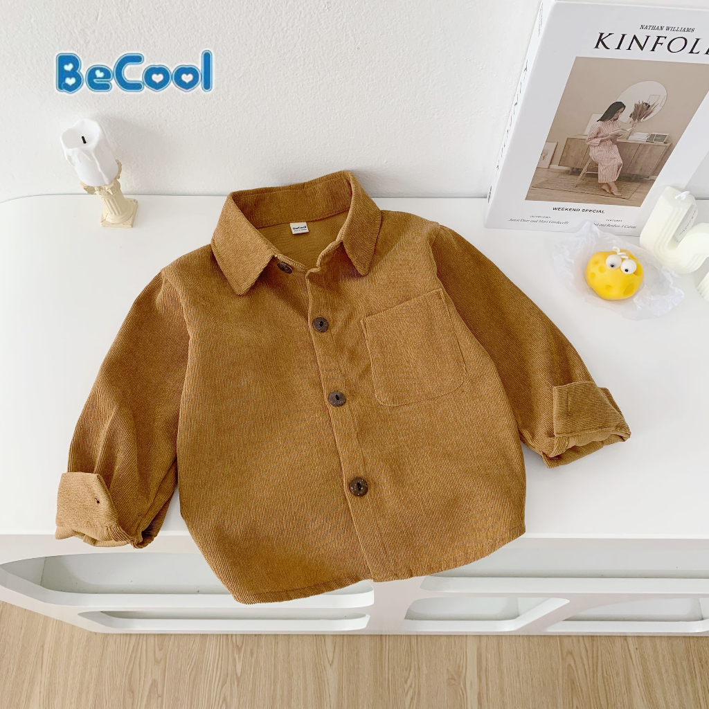 Áo Sơ Mi Nhung Cho Bé Trai BECOOL Chất Nhung Tăm Cao Cấp, Áo Dài Tay Cho Bé Từ 10-28Kg