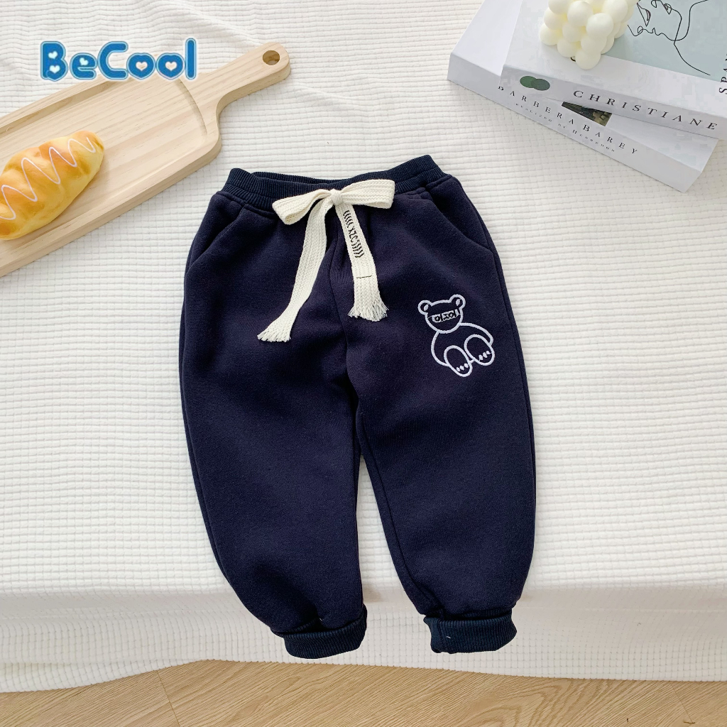 Quần Nỉ Thêu Chú Gấu Cho Bé BECOOL, Quần Thu Đông Nỉ Bông Cao Cấp Cho Bé Từ 10-28Kg