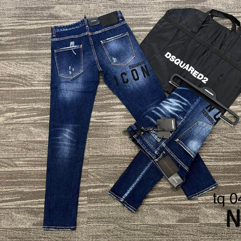 Quần Jean nam Dsq2 Biker Côn Quần Bò Nam Wash Xanh Kẻ Bạc Rách Xước Dập Chữ ICON Sau Đùi phong Cách Siêu Hottrend 2023