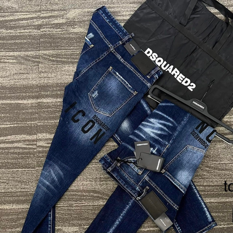 Quần Jean nam Dsq2 Biker Côn Quần Bò Nam Wash Xanh Kẻ Bạc Rách Xước Dập Chữ ICON Sau Đùi phong Cách Siêu Hottrend 2023