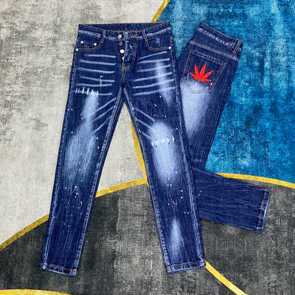 Quần Jeans DSQ Xanh Và Khói Quần Bò Nam Chất Liệu Dehim Họa Tiêt Thêu Vẩy Sơn Xước Nhẹ Hottrend 2023