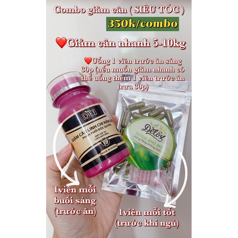 Combo 30v Giảm Cân Cấp Tốc tặng 30v detox - Giảm cân linh chi Hàn Quốc (Mẫu Mới)
