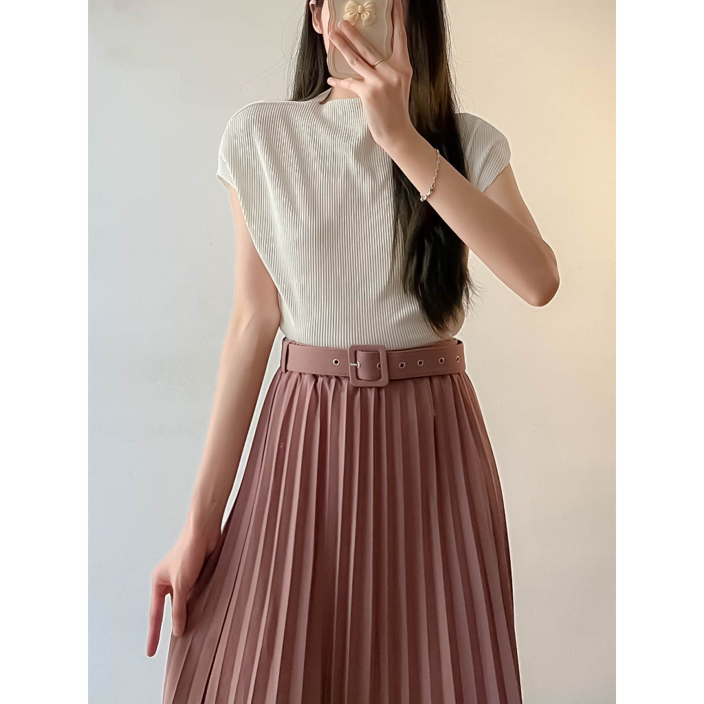 Chân váy xếp ly dài kèm đai hàng quảng châu cao cấp đẹp Hari GenZ 1915 p4k4