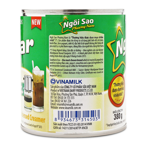 Sữa đặc có đường ngôi sao phương nam dạng lon và hộp giấy 380g , 1.284kg , creamer đặc có đường lon , hộp màu xanh lá