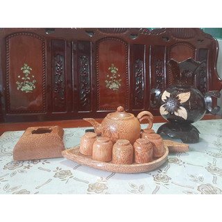 Bộ bình trà thủ công gỗ Dừa