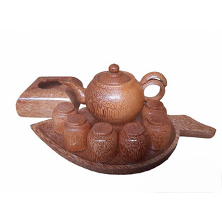 Bộ bình trà thủ công gỗ Dừa