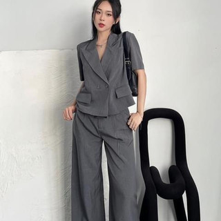 Set vest nữ áo blazer cộc và quần dáng suông rộng - 247store.vn - Setvest62_P6K8