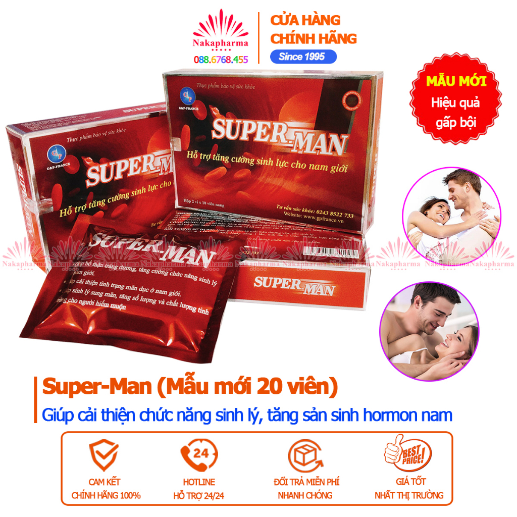 Super-Man 1h G&P France – Giúp bổ thận tráng dương, tăng cường sinh lý, hormone nam - Superman Supermen Super Men 1h GP