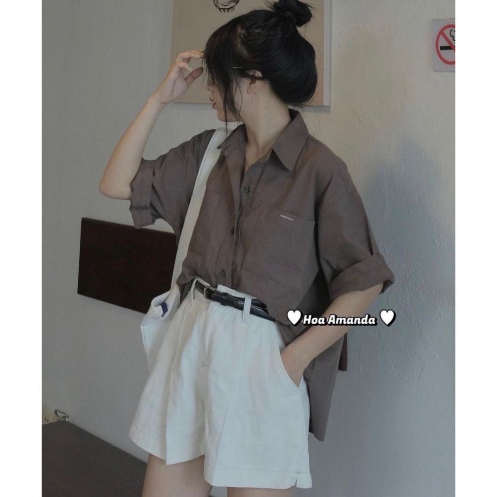 Áo sơ mi cộc tay chữ Essentials chất thô mát form rộng Hari GenZ 2619 P0