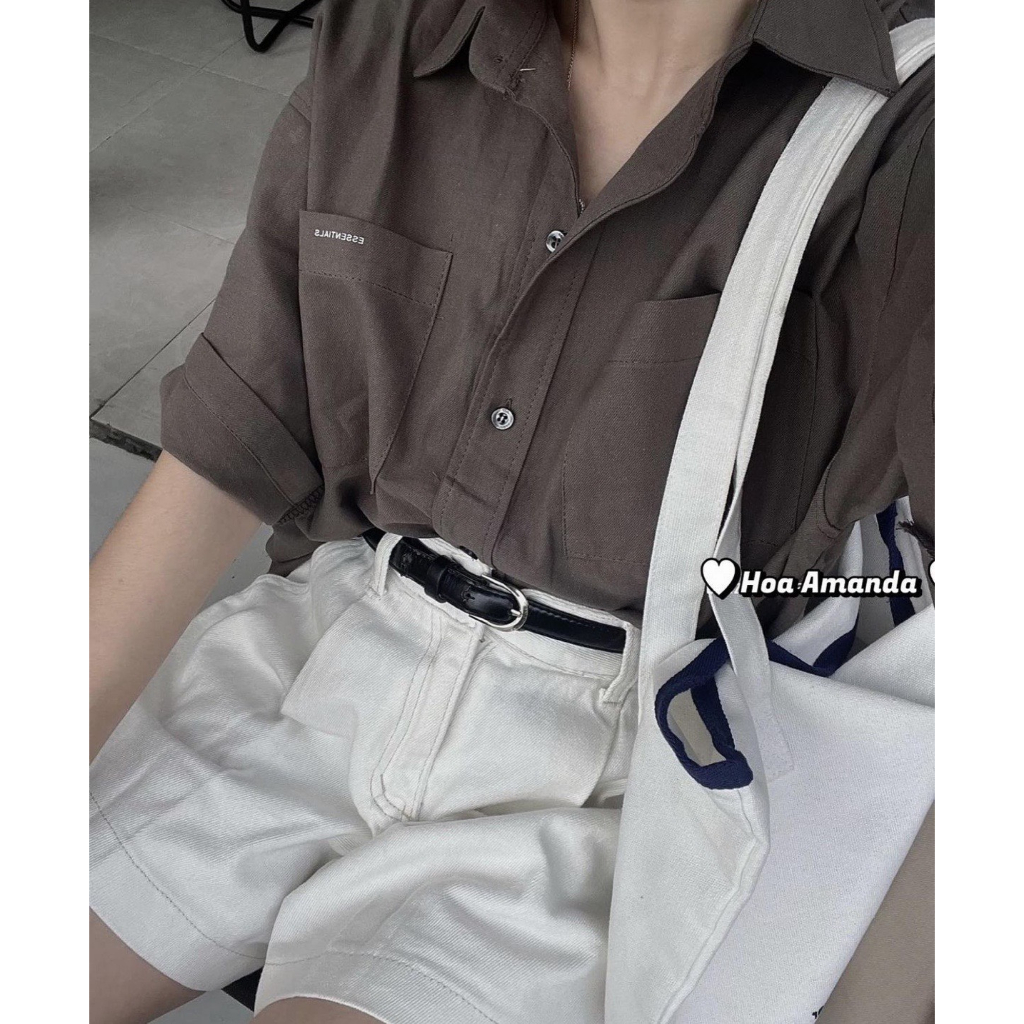 Áo sơ mi cộc tay chữ Essentials chất thô mát form rộng Hari GenZ 2619 P0