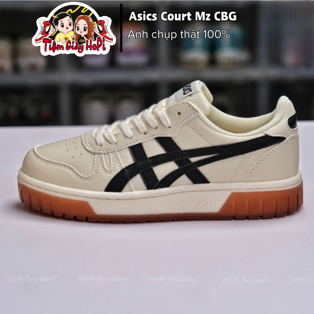 Giày Thể Thao Asics Court Mz CBG Kem Vạch Đen, Trắng Vạch Xám, Phù hợp mọi phong cách | HoPi