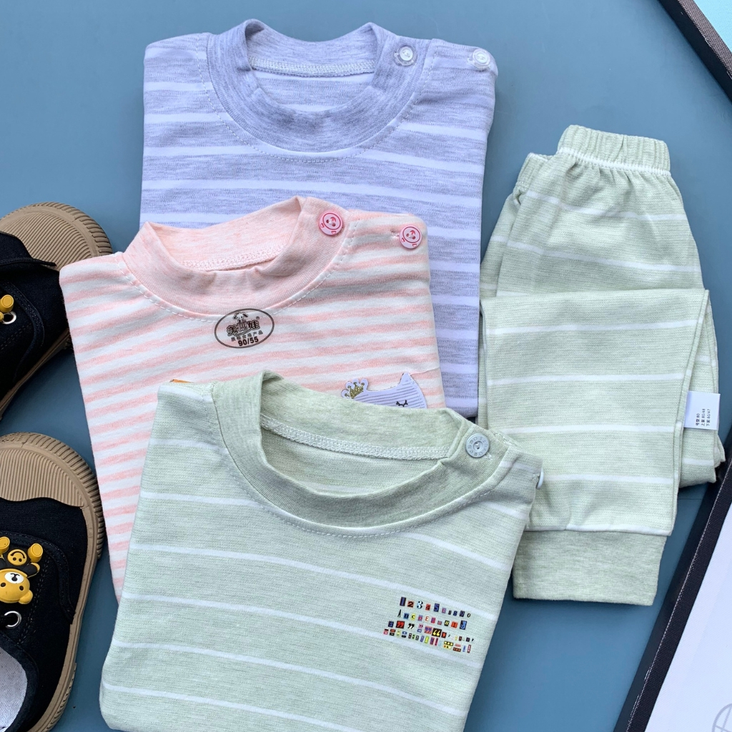 Bộ thu đông dài tay cài vai, Chất cotton nỉ dày vừa, mềm mịn, quần bo chun cho bé trai, bé gái