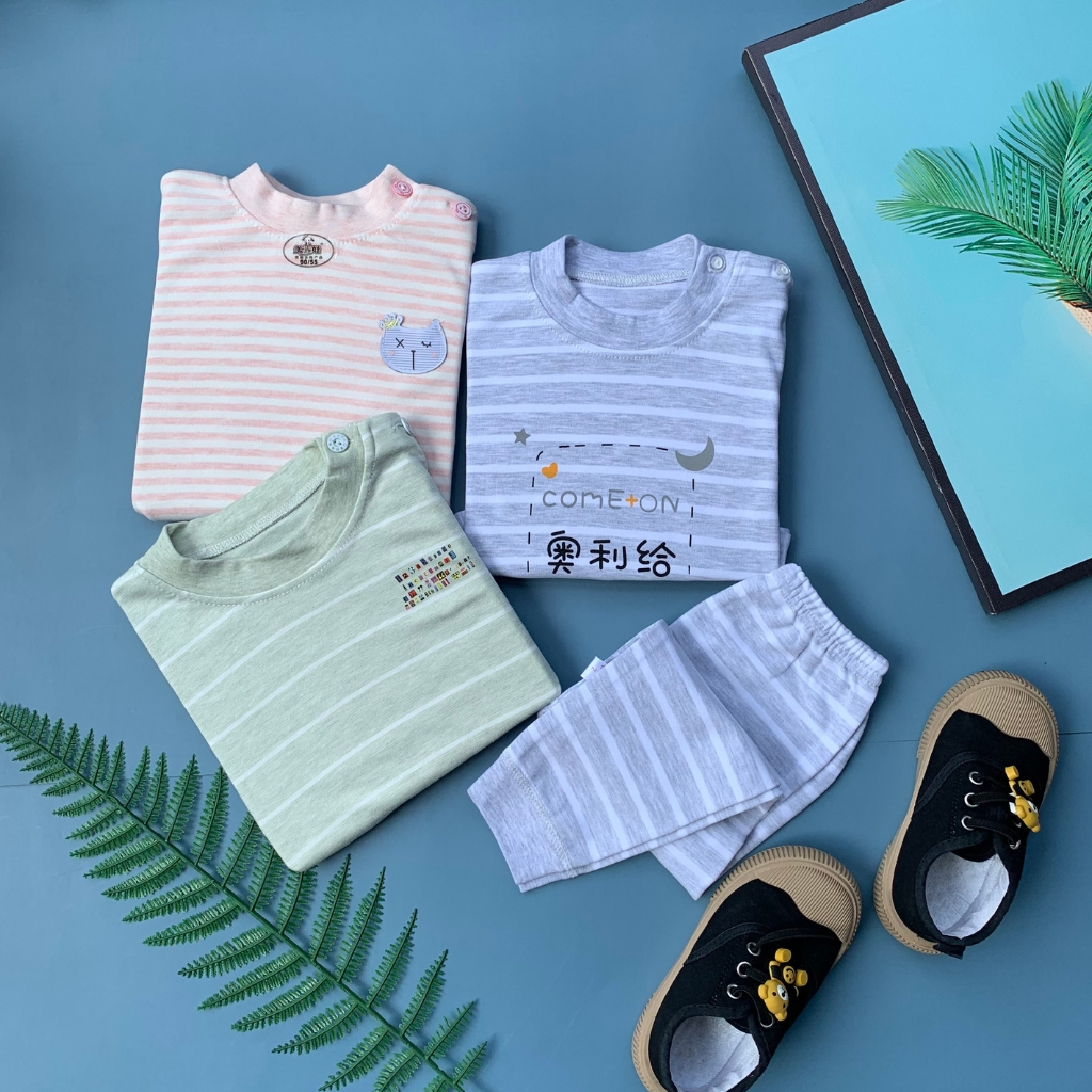 Bộ thu đông dài tay cài vai, Chất cotton nỉ dày vừa, mềm mịn, quần bo chun cho bé trai, bé gái